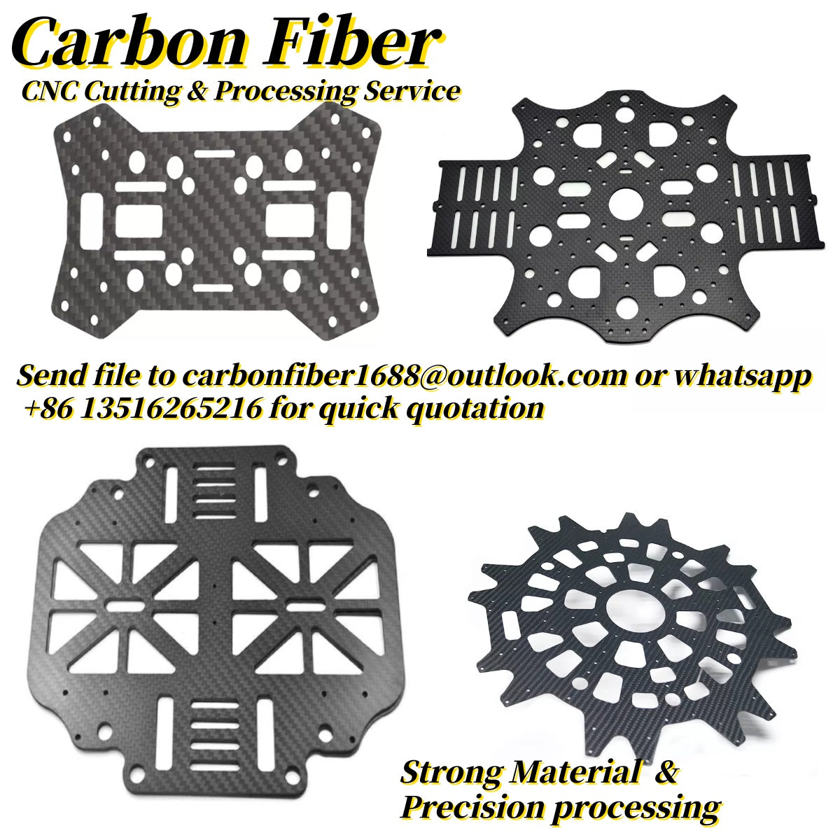 3K Carbon Fiber Sheet Board Panel Plate Customized CNC Cutting Processing Service for Drone Frame, FPV Arms RC Car Parts Robot with high Strength DIY