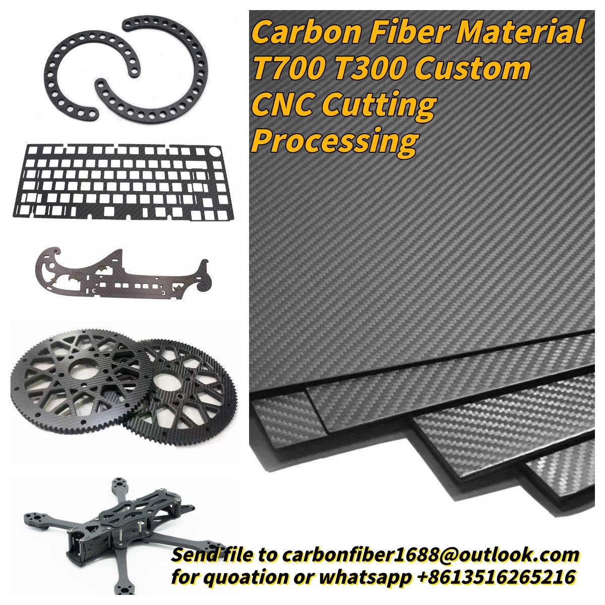 3K Customized Carbon Fiber Sheet CNC Cutting Service for Drone Frame FPV Parts RC Car Robot High Strength DIY